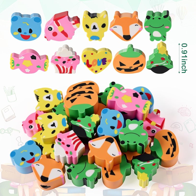 Arrowbash 50 Pcs Pencil Top Erasers for Kids Bulk 10 Cute Animal Designs Assorted Fun Pencil Toppers for Kids and Students Gifts for Back to School Party - Image 2
